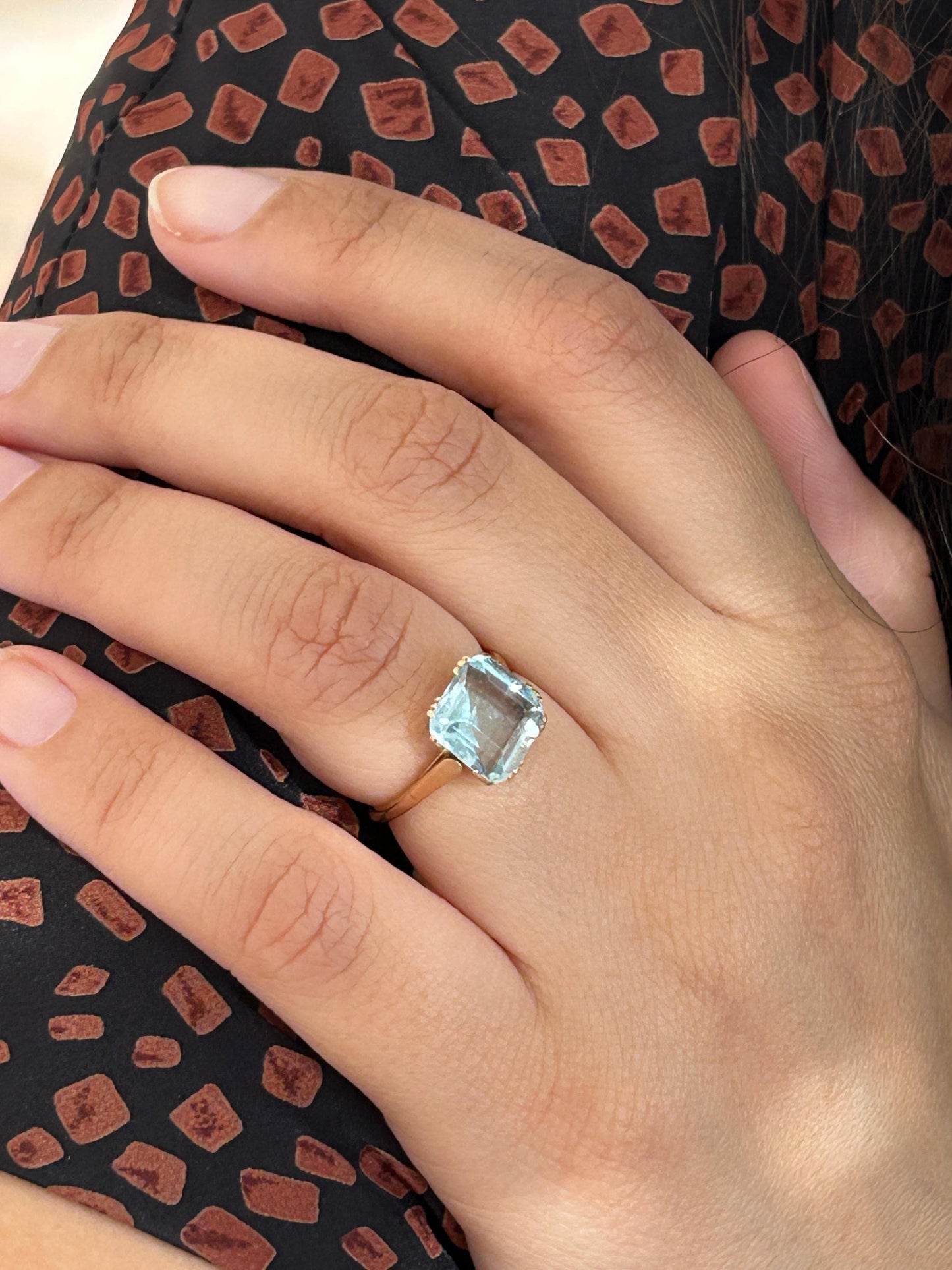 Bague vintage aigue-marine carrée or jaune 18k années 1940