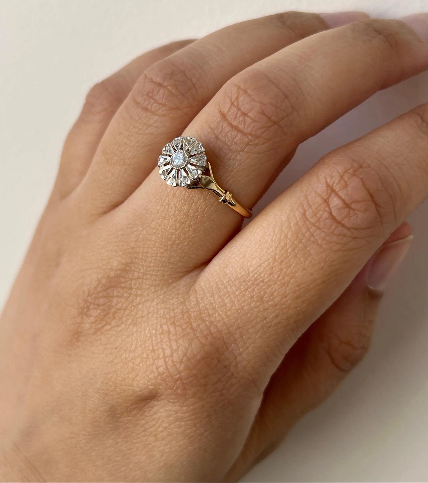Bague marguerite ancienne diamant or 18k Belle Époque