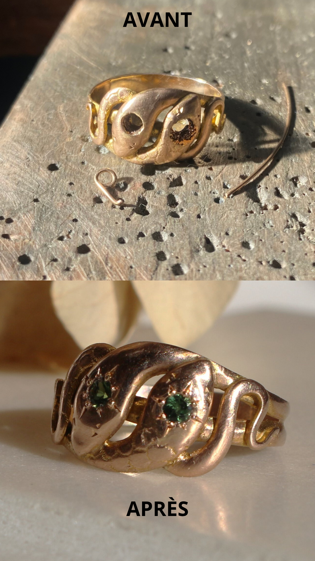 Bague de serpent entrelacée réparée