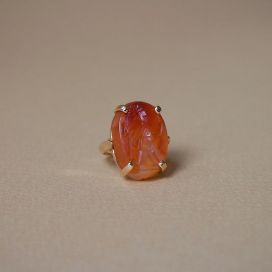 Bague or 18k cornaline gravée motif guerrier, Bague pour homme