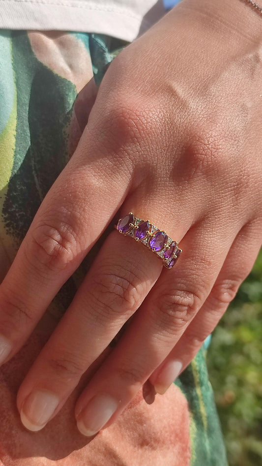 Bague jarretière or jaune et blanc – Améthystes & diamants