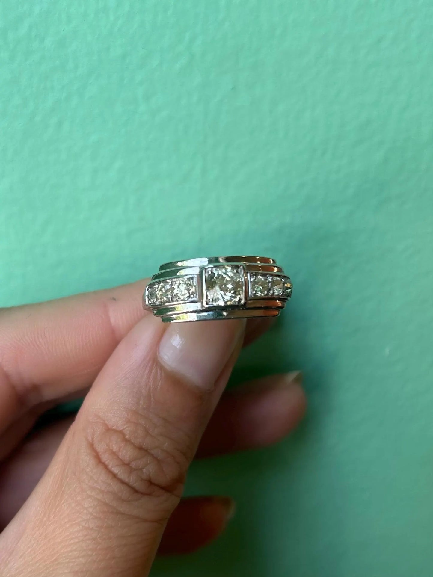 Bague "Tank" Art Déco 1930 platine 850 et diamants
