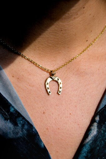 Pendentif ancien fer à cheval en or 18k et diamant, pendentif porte-bonheur ancien