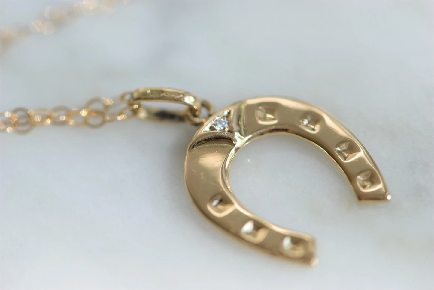 Pendentif ancien fer à cheval en or 18k et diamant, pendentif porte-bonheur ancien