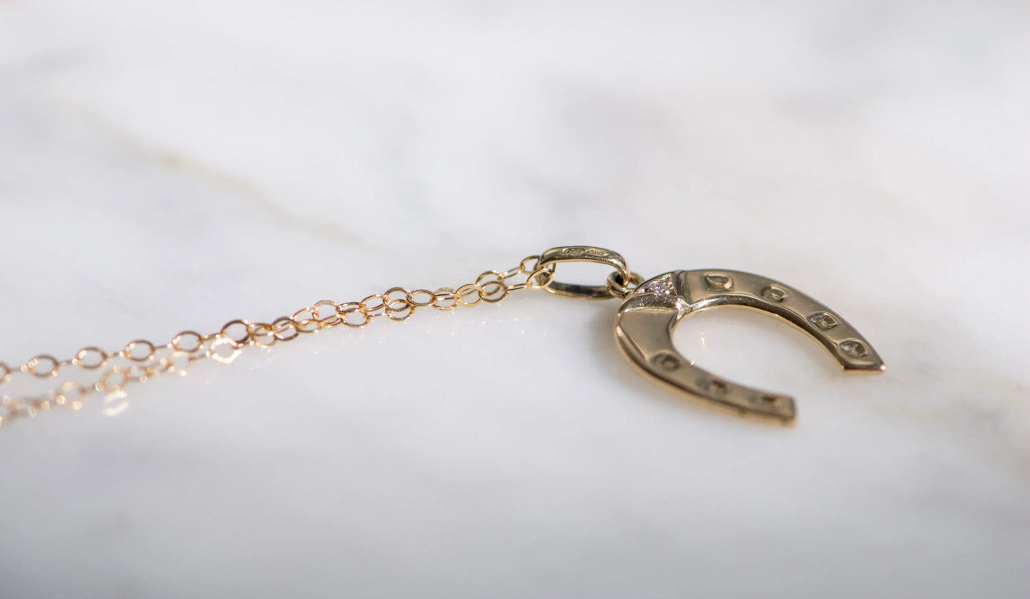 Pendentif ancien fer à cheval en or 18k et diamant, pendentif porte-bonheur ancien