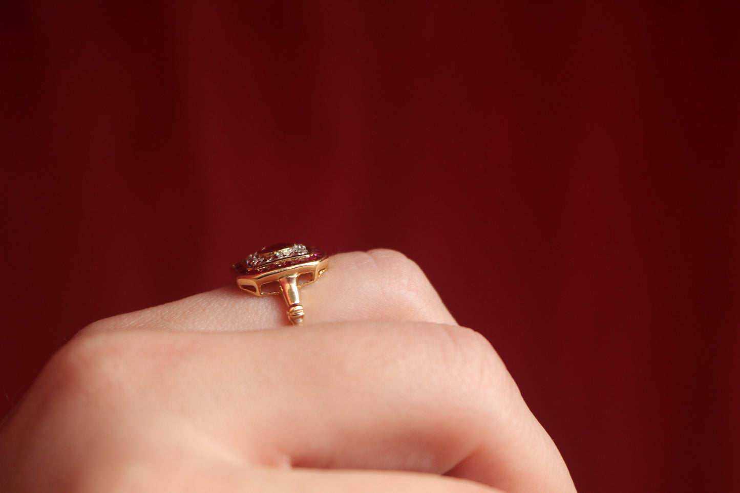 Bague or 18K Art Déco rubis et diamants, Bague de fiancailles ancienne rubis