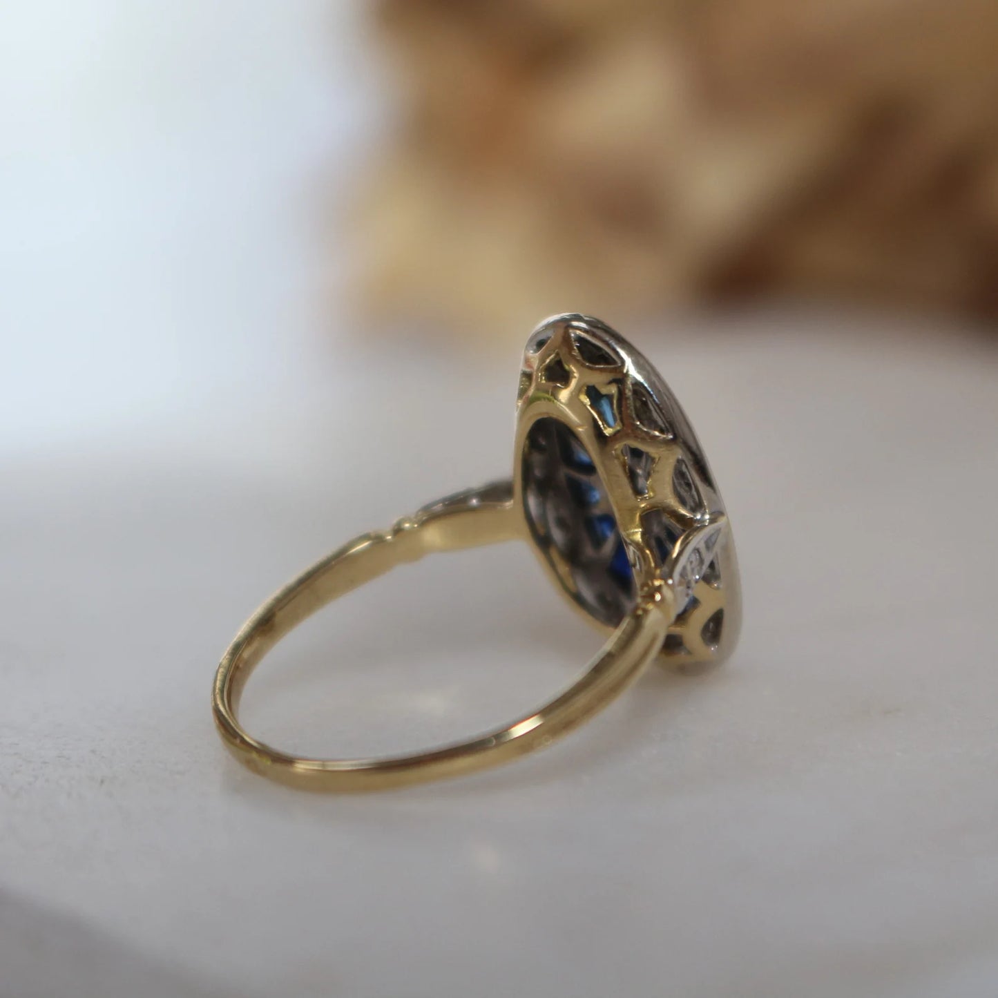 Bague Art Déco en or 18K diamant et saphirs