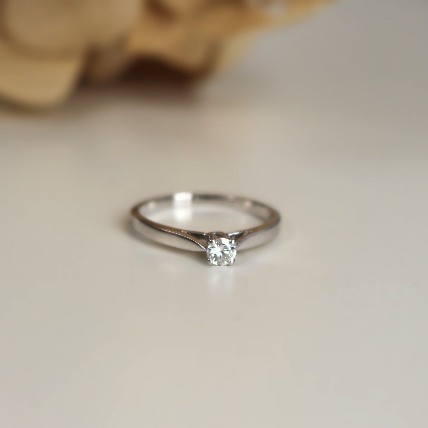 Bague de fiançailles en or blanc 18k, Solitaire diamant naturel 0,14 ct