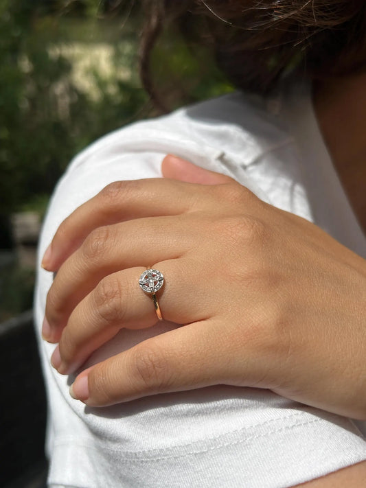 Bague Art Déco en or blanc 18k et diamant, pavage diamants - bague de fiançailles ancienne