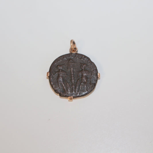 Pendentif pièce de monnaie romaine en bronze montée sur or 18K