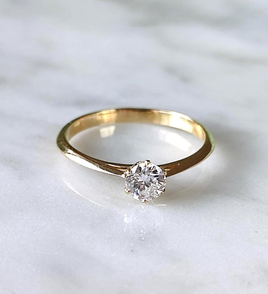 Bague solitaire or jaune 18K diamant 0,35 ct – Bague de fiançailles vintage