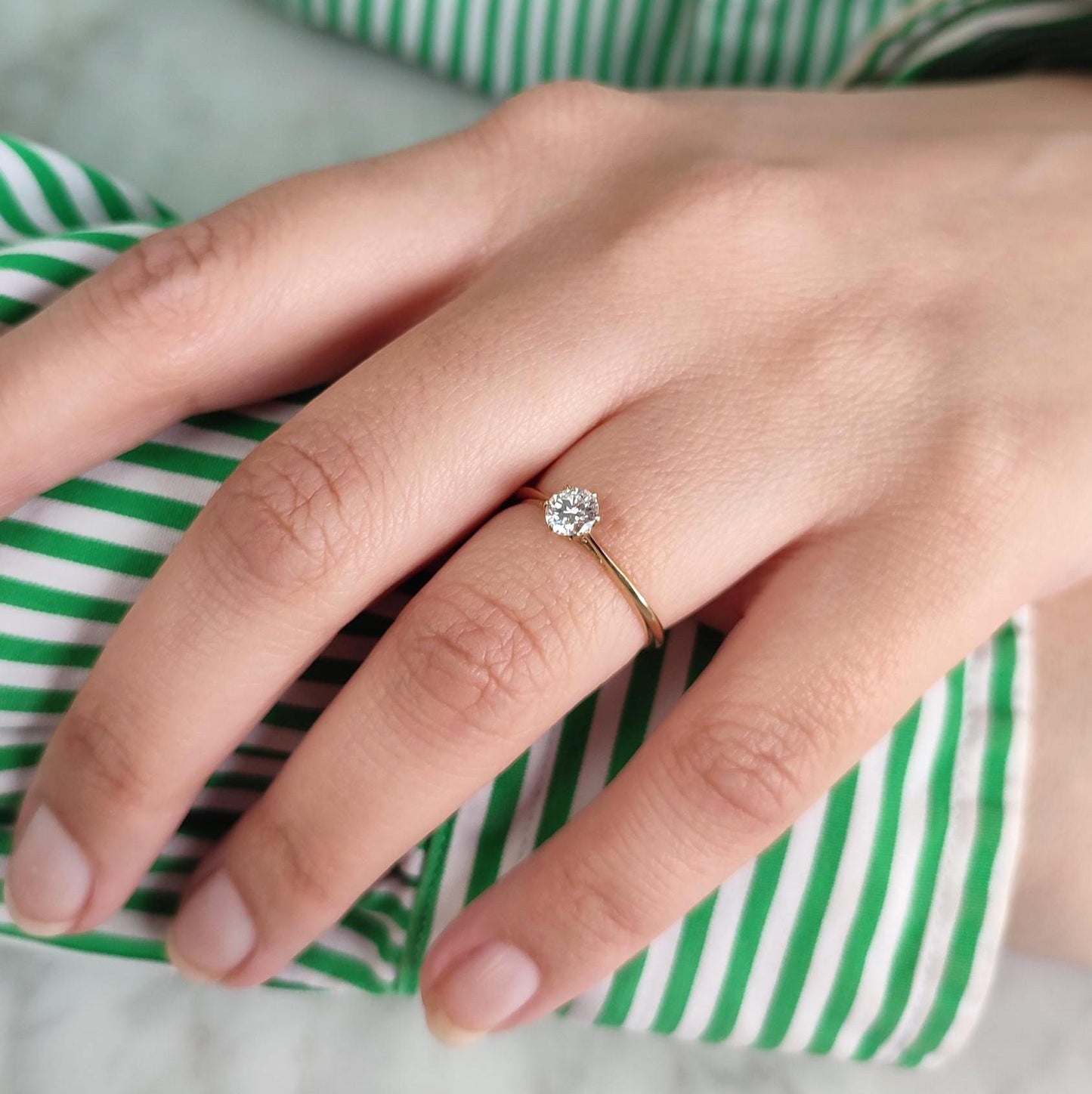 Bague solitaire or jaune 18K diamant 0,35 ct – Bague de fiançailles vintage