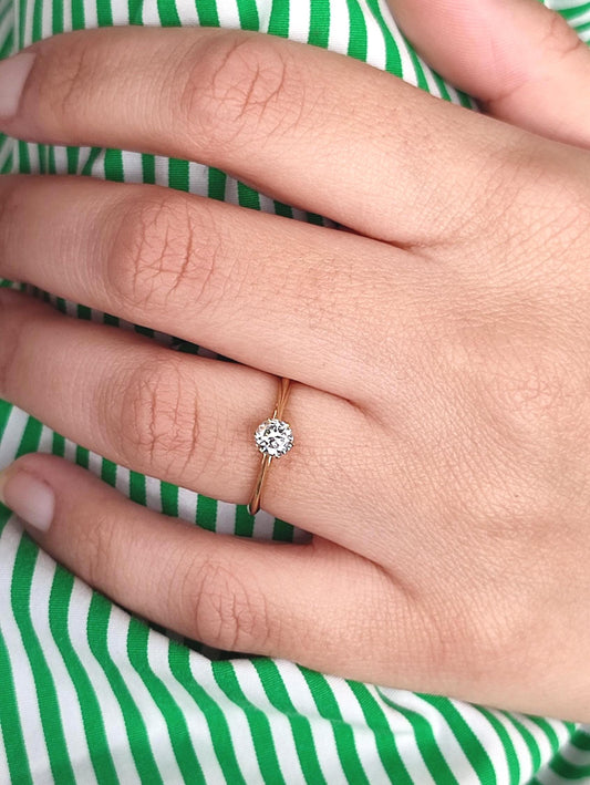 Bague solitaire or jaune 18K diamant 0,35 ct – Bague de fiançailles vintage