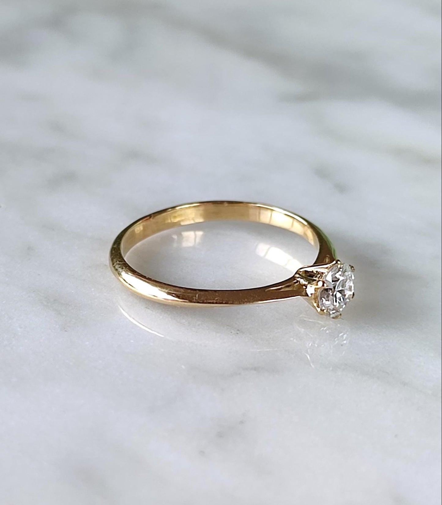 Bague solitaire or jaune 18K diamant 0,35 ct – Bague de fiançailles vintage