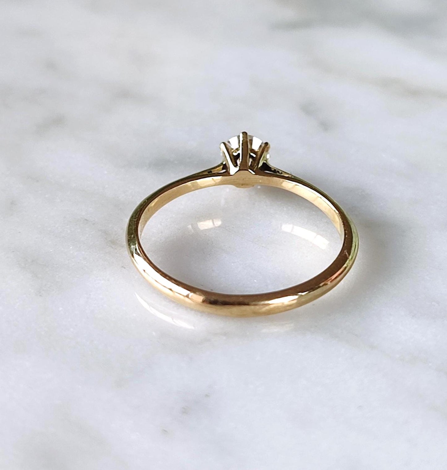 Bague solitaire or jaune 18K diamant 0,35 ct – Bague de fiançailles vintage