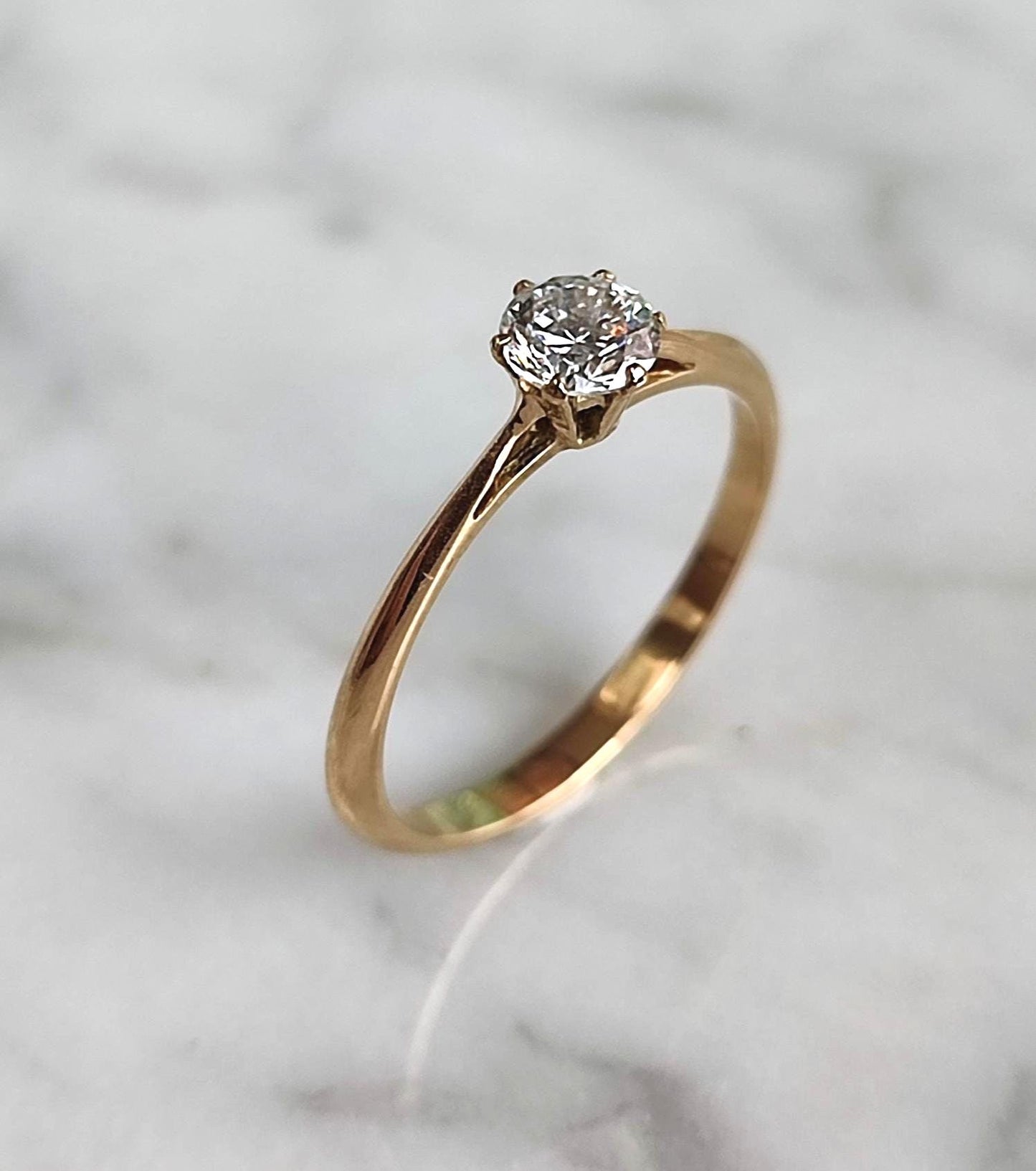 Bague solitaire or jaune 18K diamant 0,35 ct – Bague de fiançailles vintage