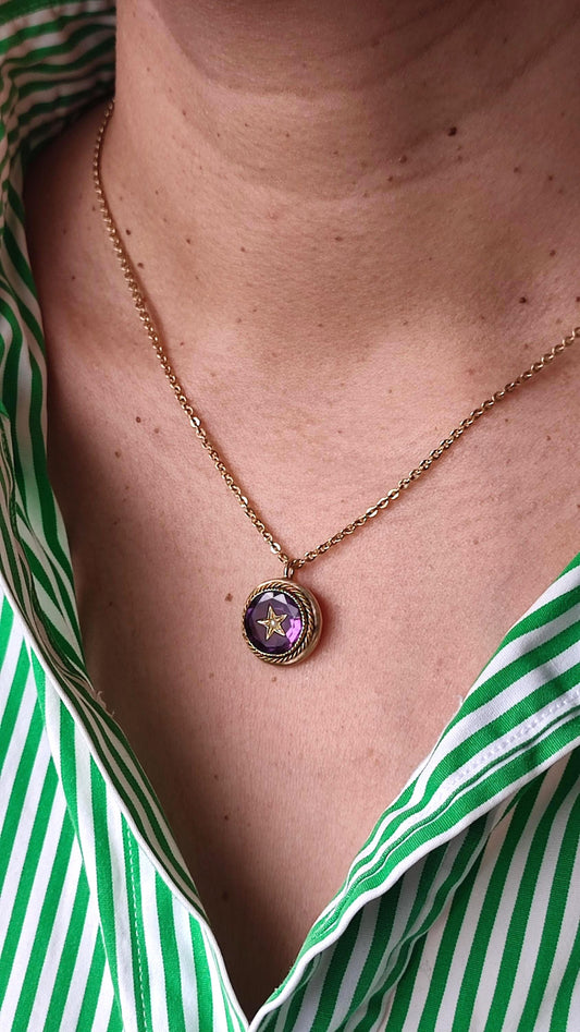 Pendentif ancien Napoléon III en or 18K, améthyste et perle fine – ancienne broche étoile XIXe