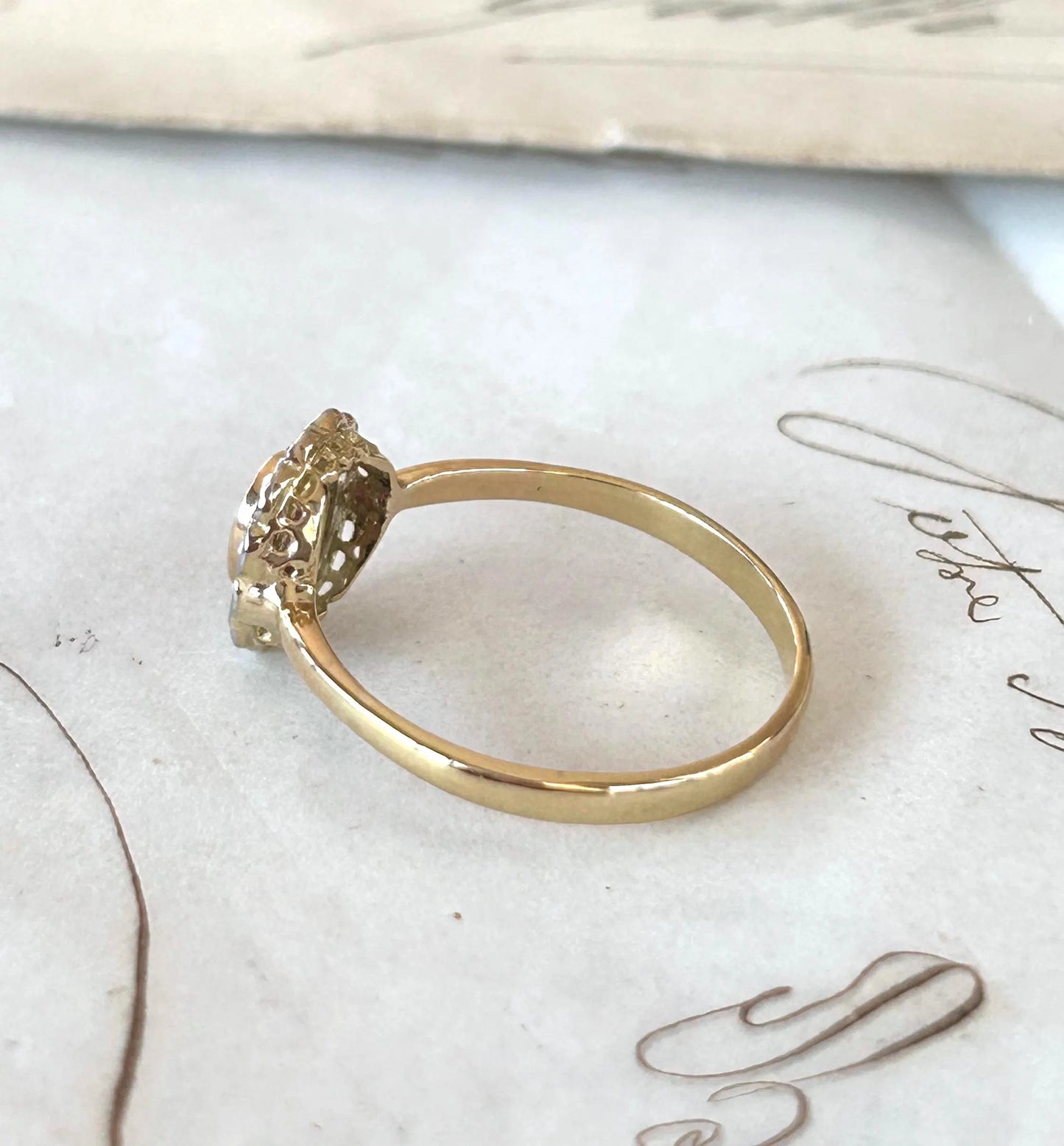 Bague ancienne pompadour rubis diamants taille rose or 18k Belle Époque