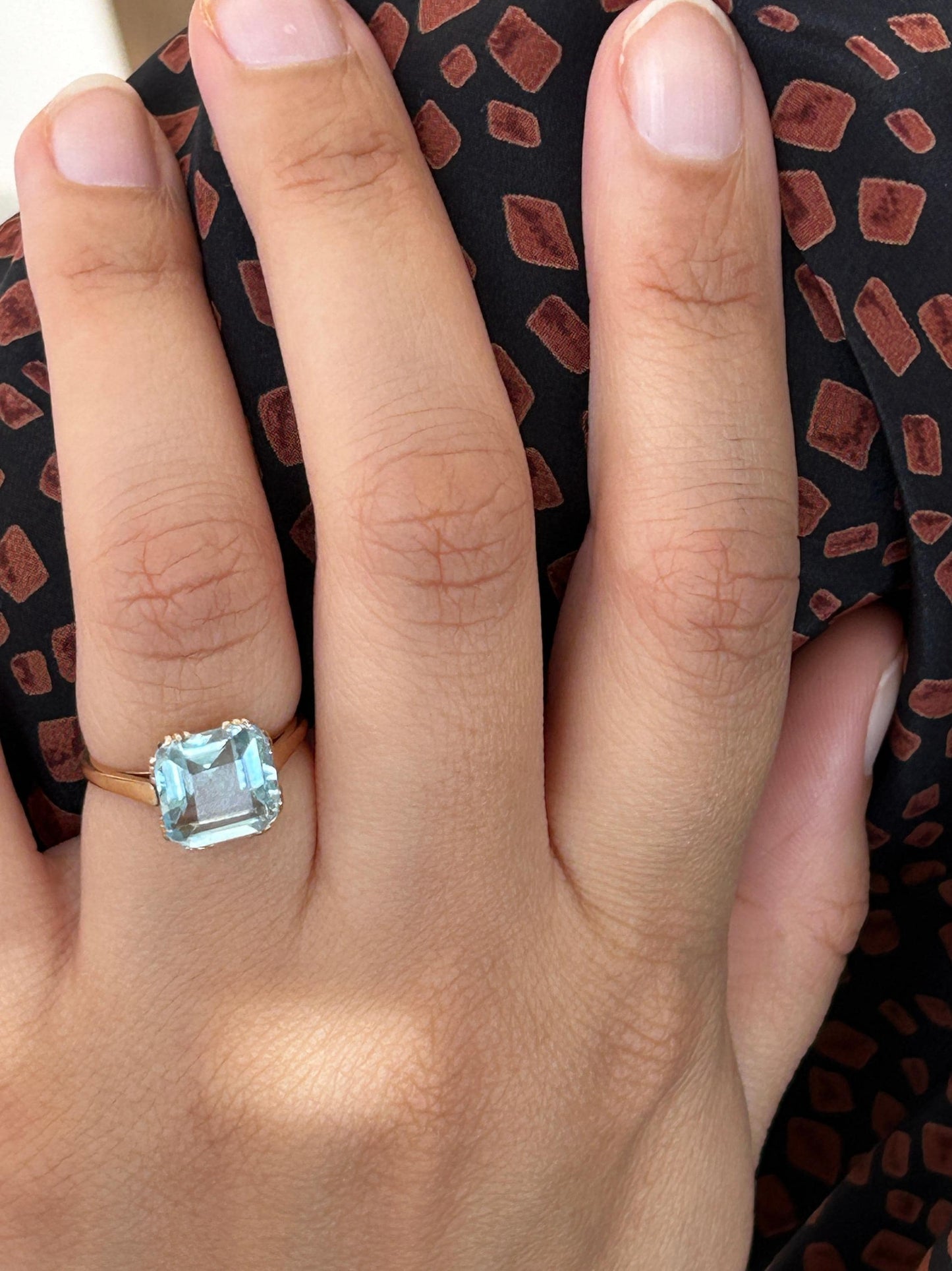 Bague vintage aigue-marine carrée or jaune 18k années 1940