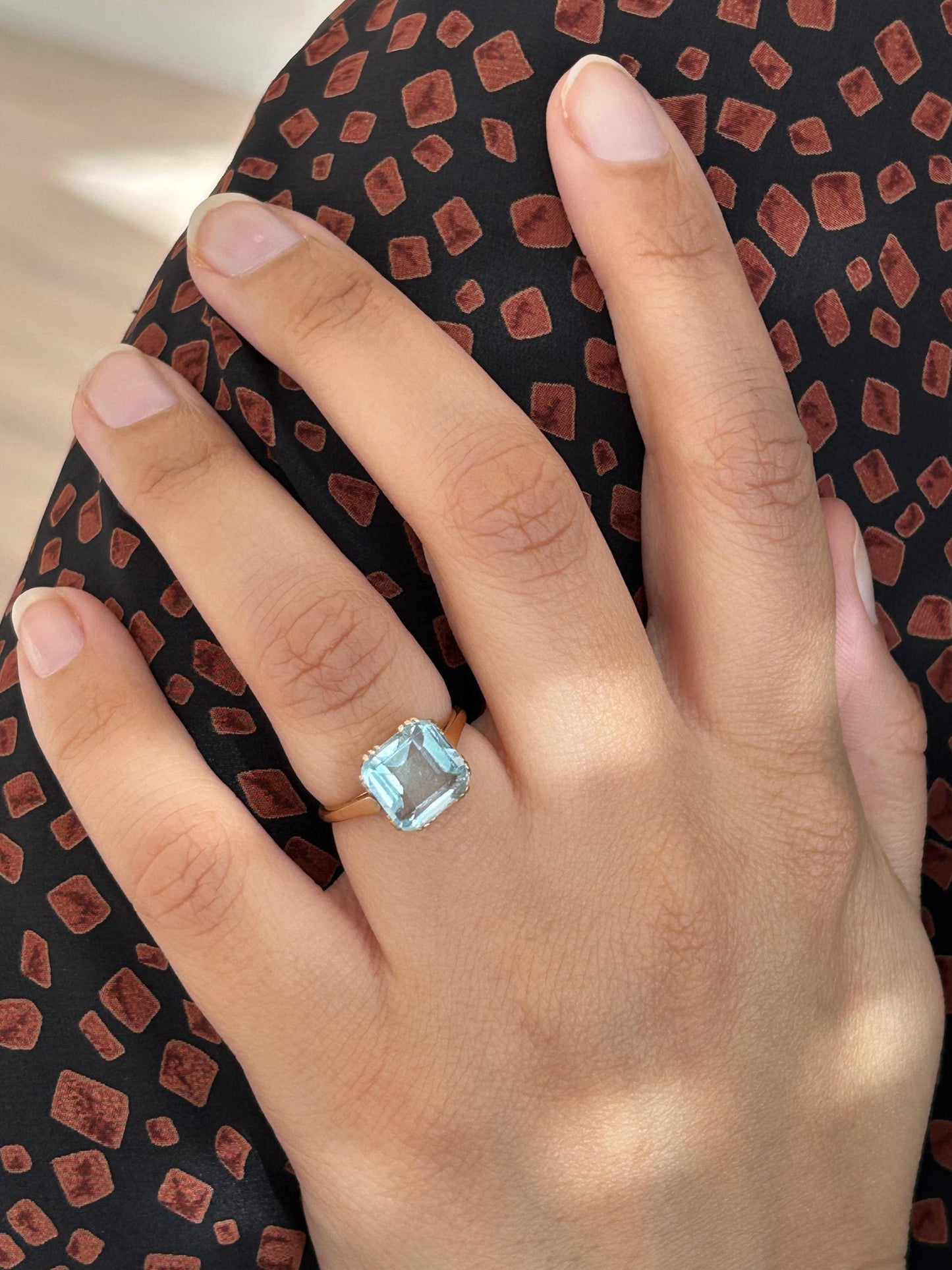 Bague vintage aigue-marine carrée or jaune 18k années 1940