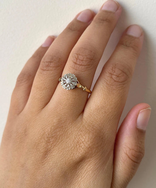 Bague marguerite ancienne diamant or 18k Belle Époque