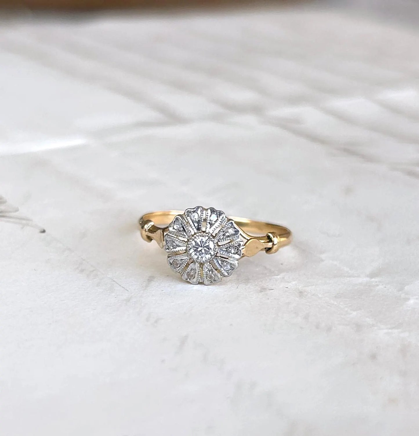 Bague marguerite ancienne diamant or 18k Belle Époque