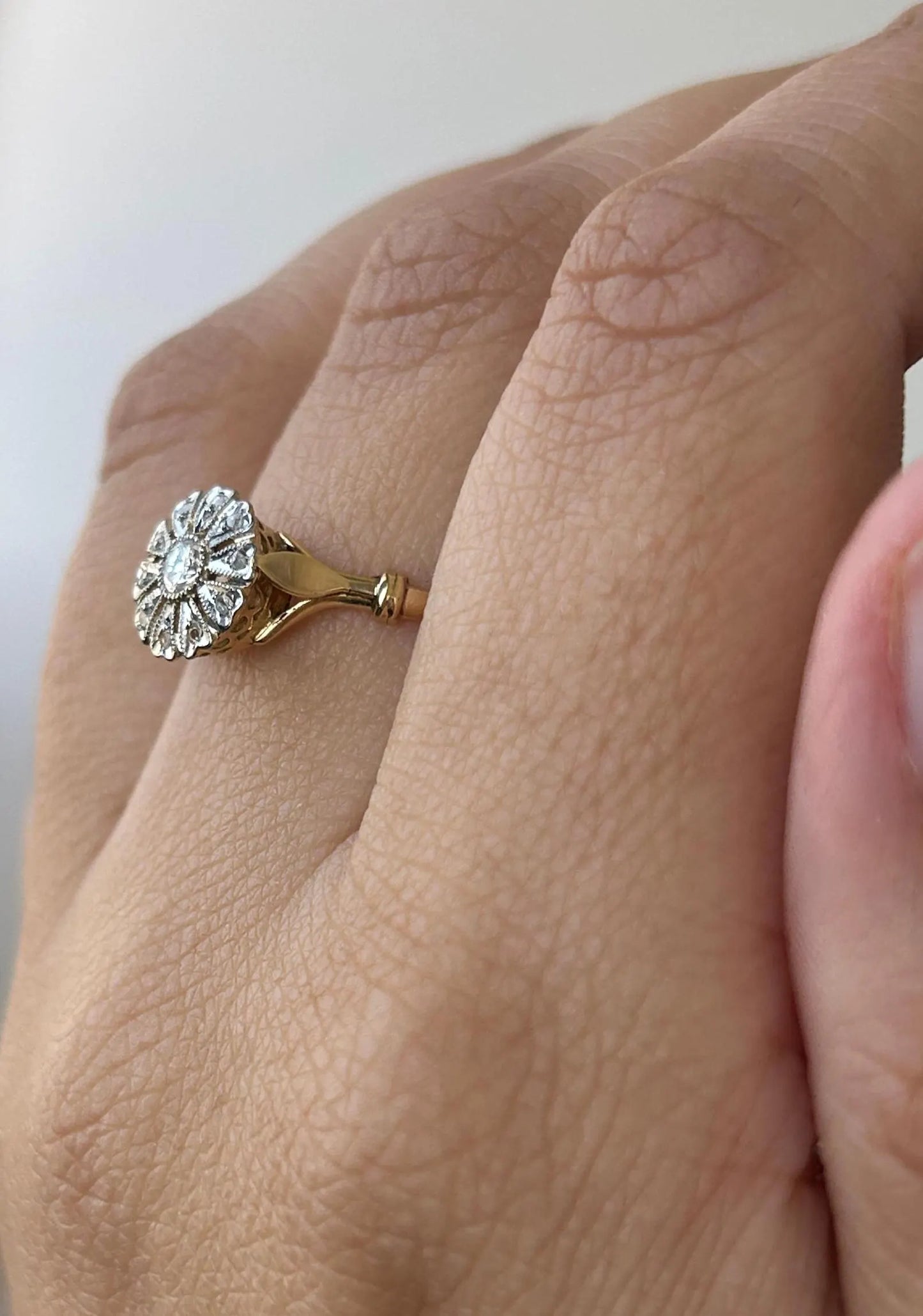 Bague marguerite ancienne diamant or 18k Belle Époque