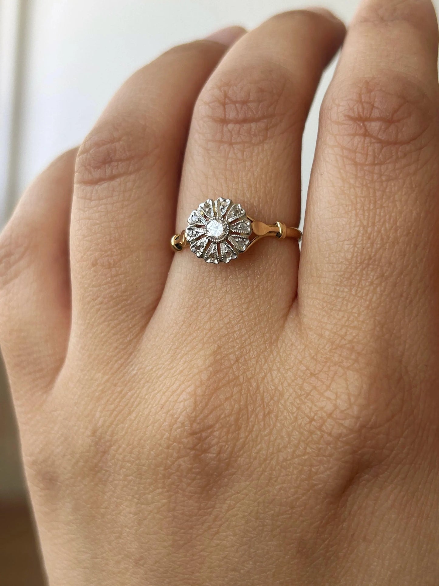 Bague marguerite ancienne diamant or 18k Belle Époque