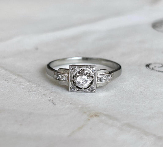 Bague ancienne Art Déco diamant 0,10 ct or 18k et platine