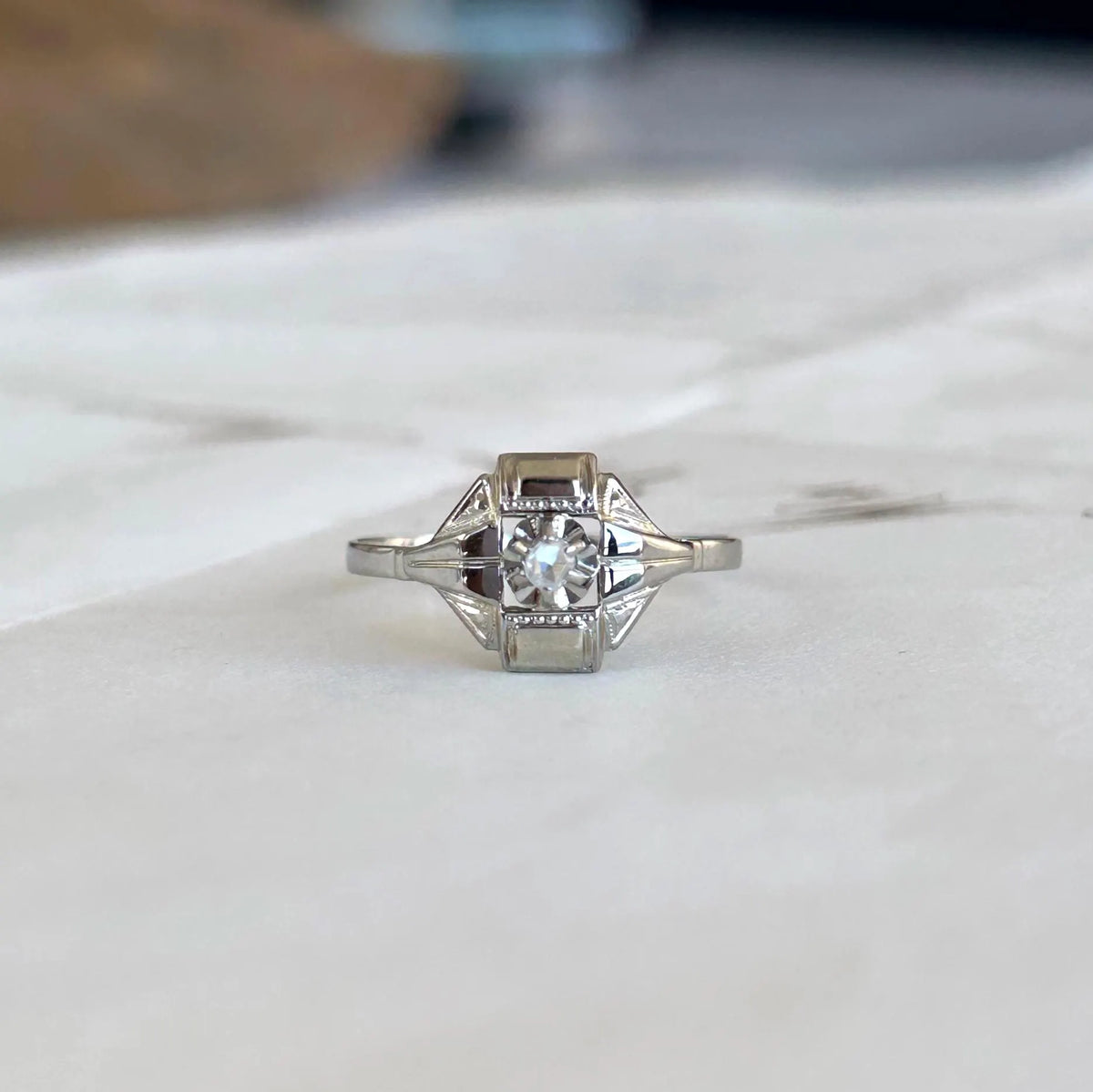 Bague Art Déco en or 18K et diamant taille rose, Bague ancienne années 1920-1930