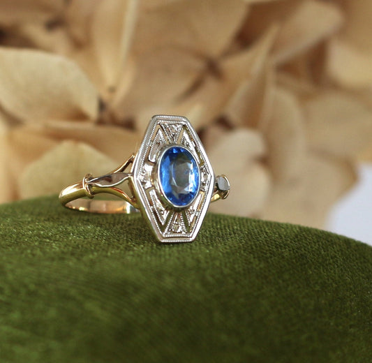 Bague Or 18k Epoque Art Deco saphir bleu