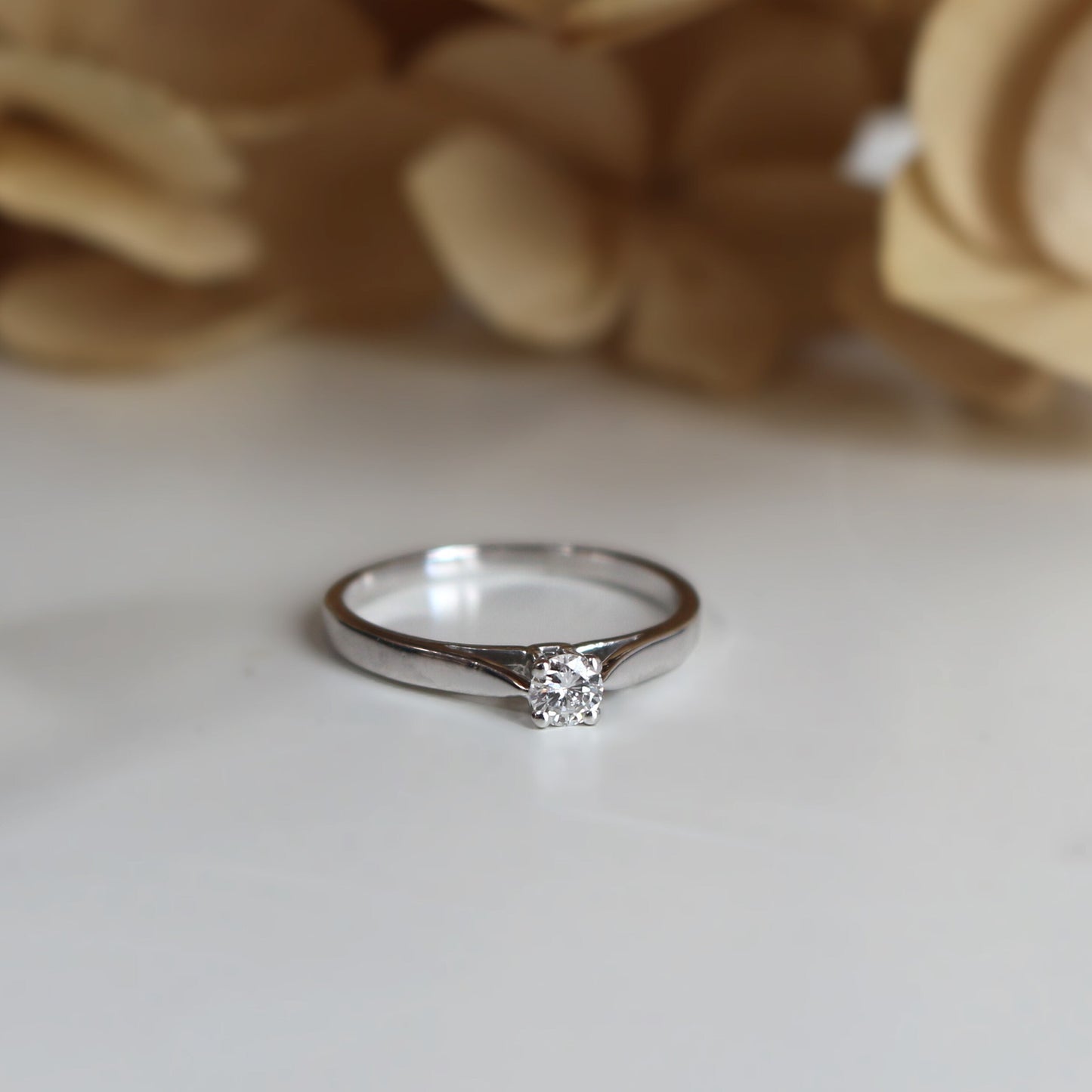Bague de fiançailles en or blanc 18k, Solitaire diamant naturel 0,14 ct