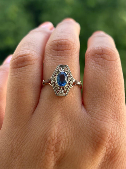 Bague Or 18k Epoque Art Deco saphir bleu