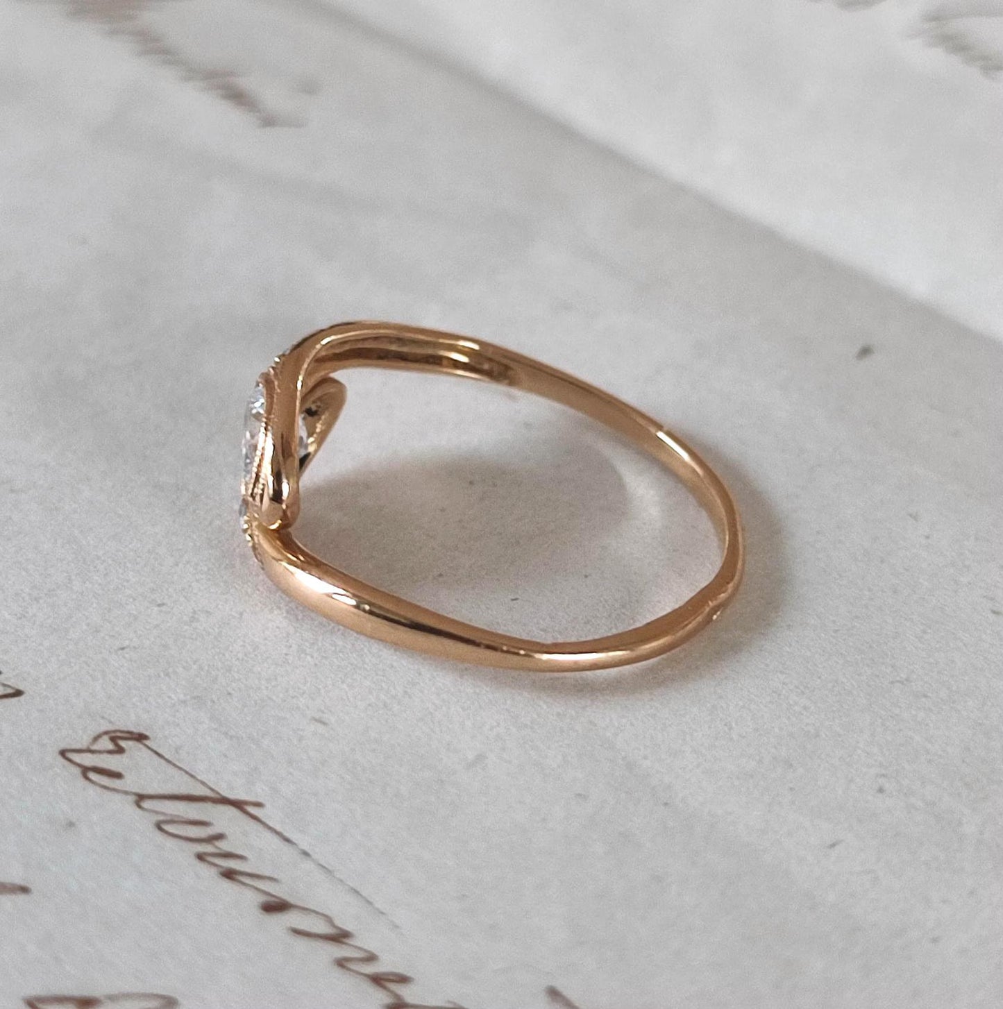 Bague serpents enlacés or 18K diamants navette 0,20 ct "Toi et Moi" vintage