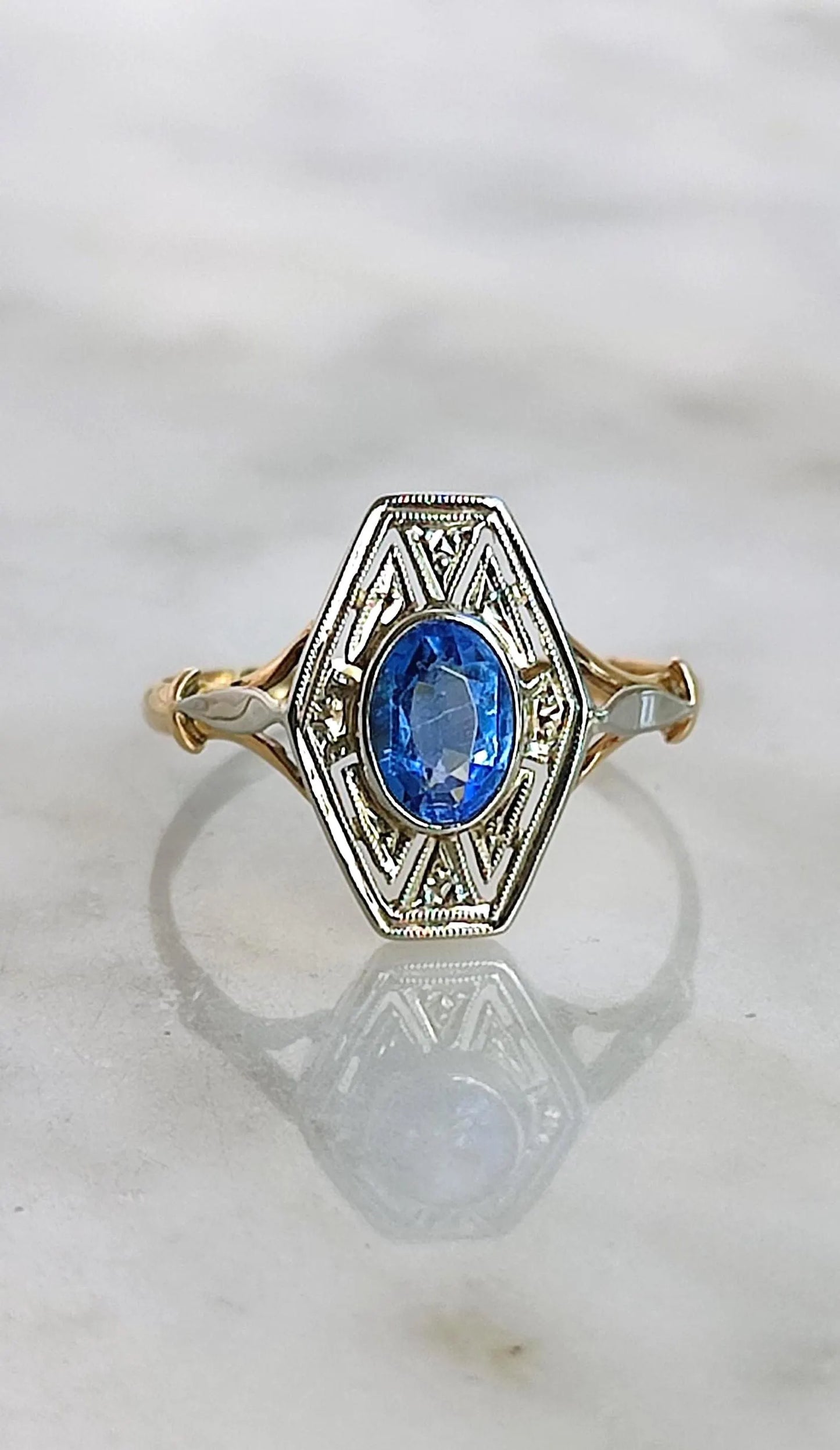 Bague Or 18k Epoque Art Deco saphir bleu