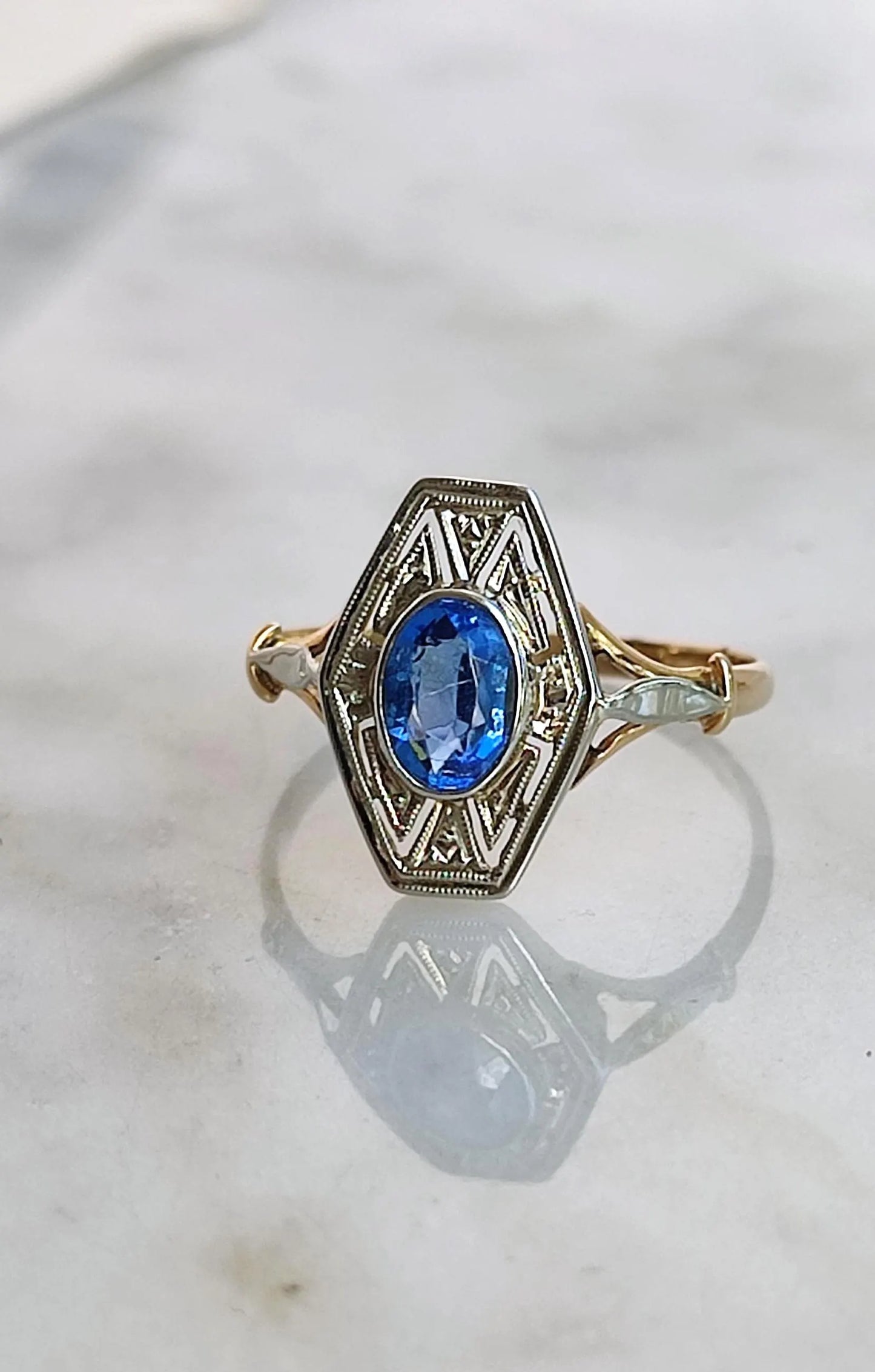 Bague Or 18k Epoque Art Deco saphir bleu