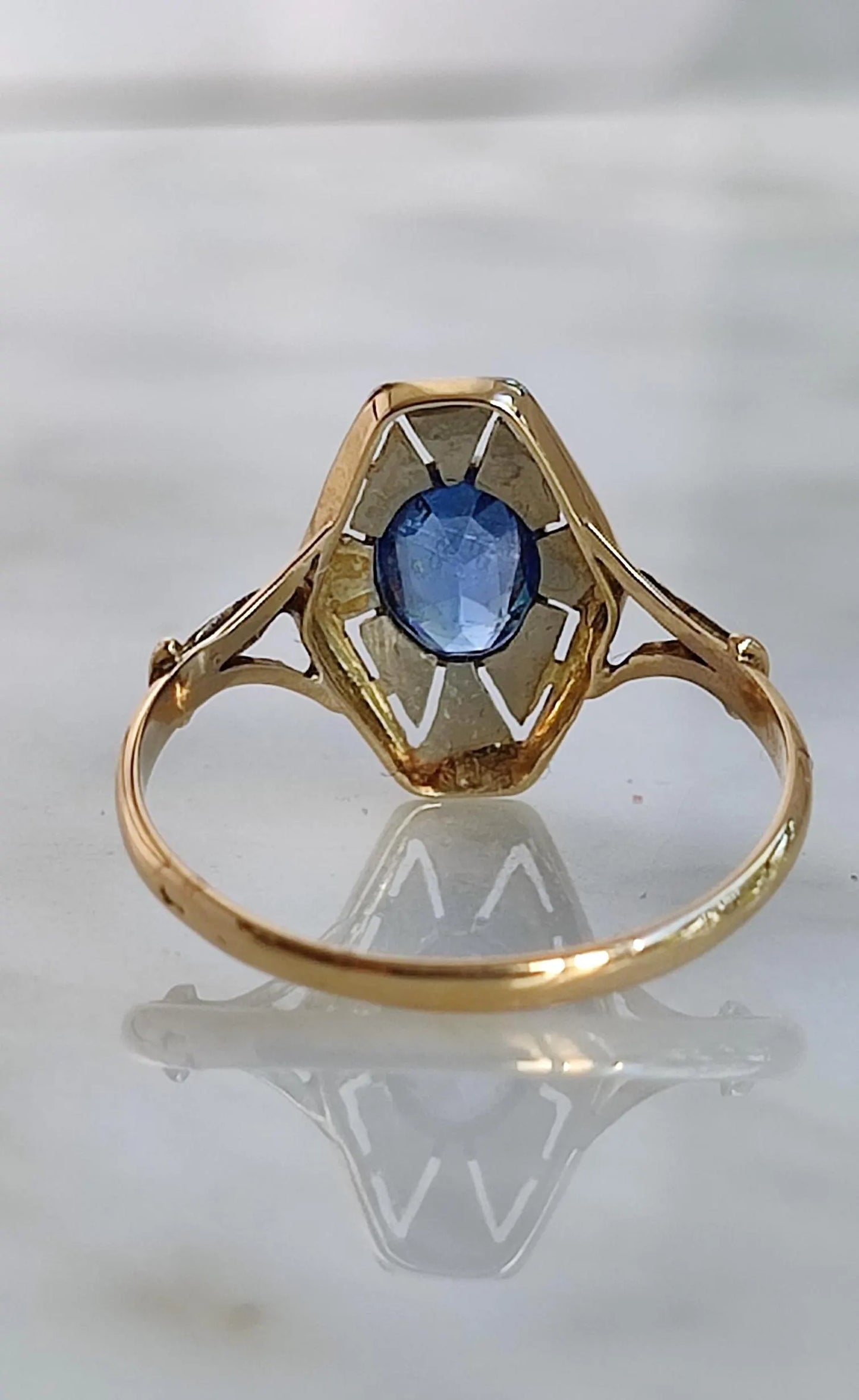 Bague Or 18k Epoque Art Deco saphir bleu