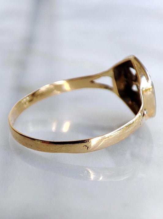 Bague ancienne étoile en or 18K jaune et gris, diamant naturel 0,11ct, bijou français XIXe siècle