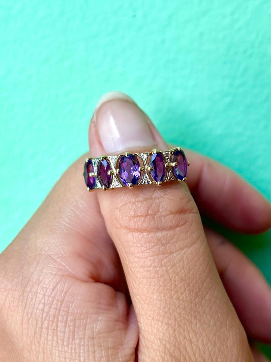 Bague jarretière or jaune et blanc – Améthystes & diamants