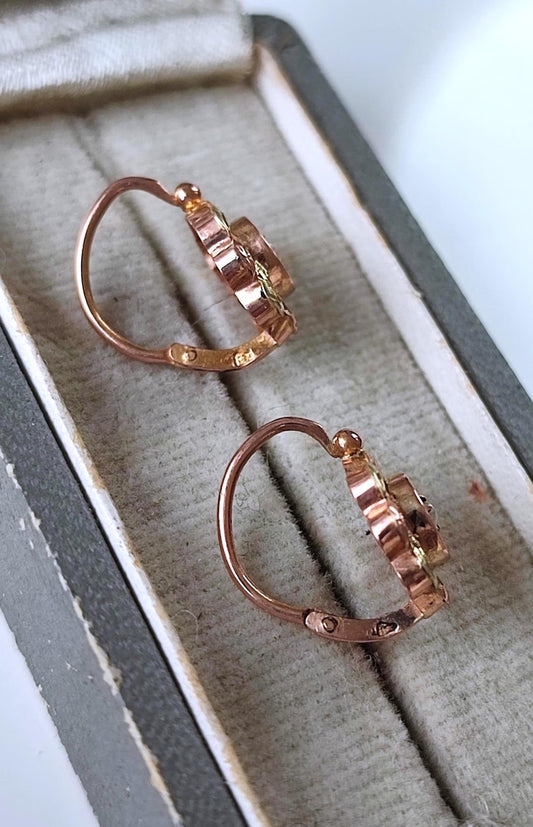 Dormeuses anciennes Napoléon III en or rose et jaune 18k avec perles naturelles – bijoux Belle Époque