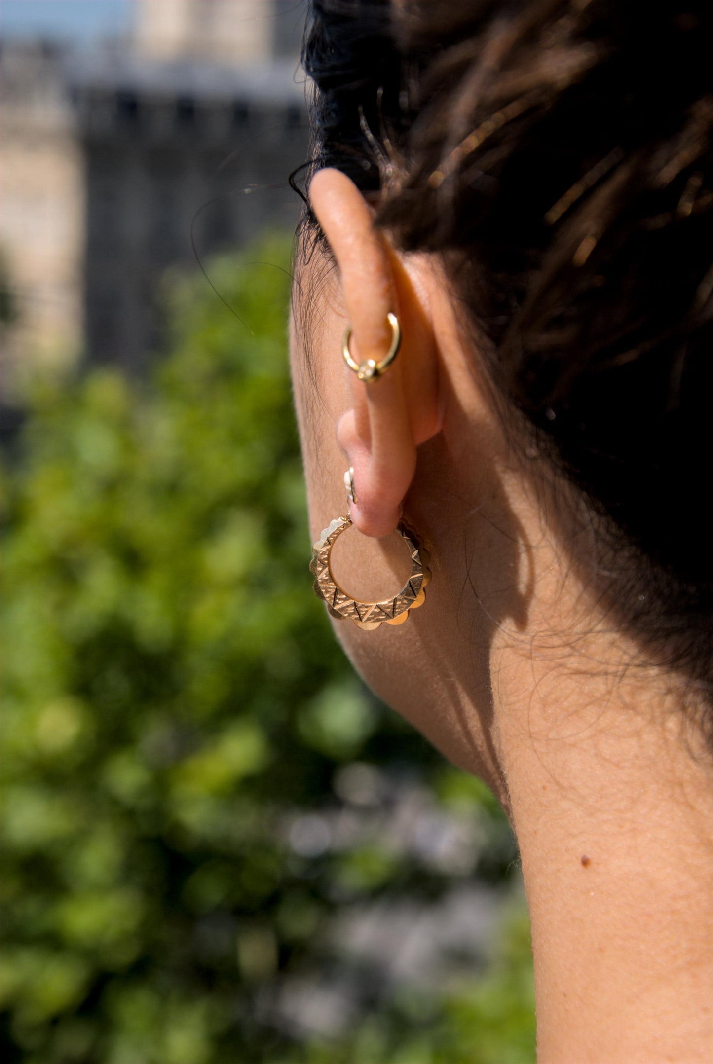 Créoles Vintage texturées en or 18K, style bohème chic