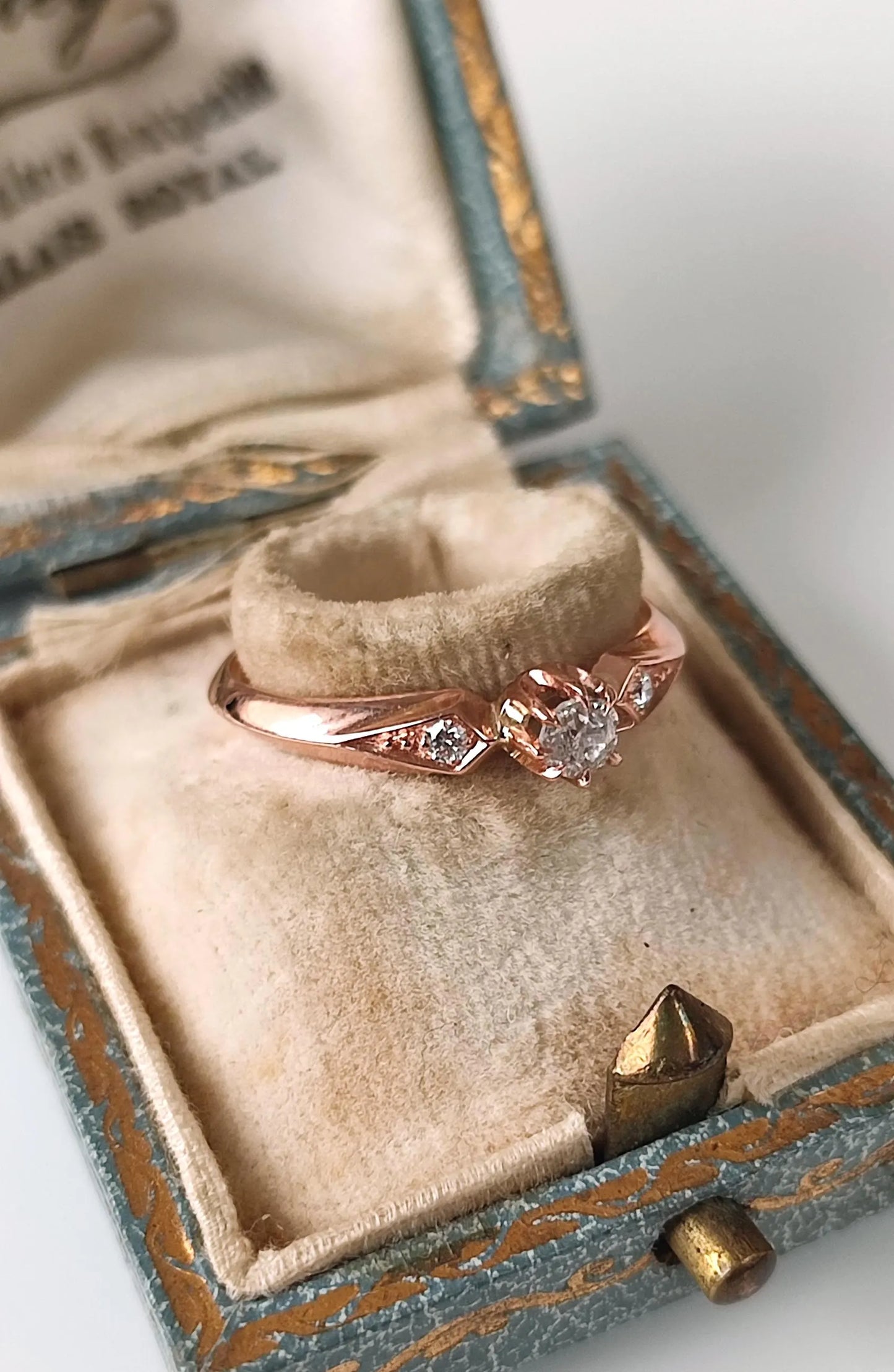 Bague solitaire diamant en or rose 18k - 19e siècle - bague de fiançailles ancienne