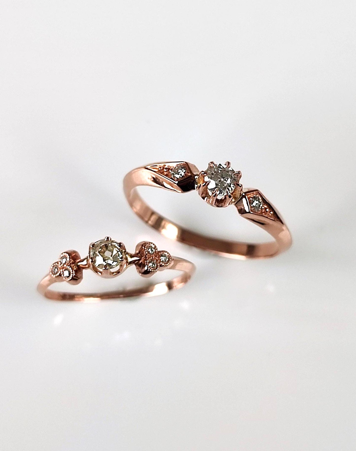 Bague solitaire diamant en or rose 18k - 19e siècle - bague de fiançailles ancienne