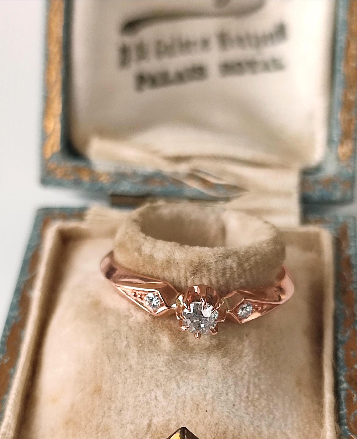 Bague solitaire diamant en or rose 18k - 19e siècle - bague de fiançailles ancienne