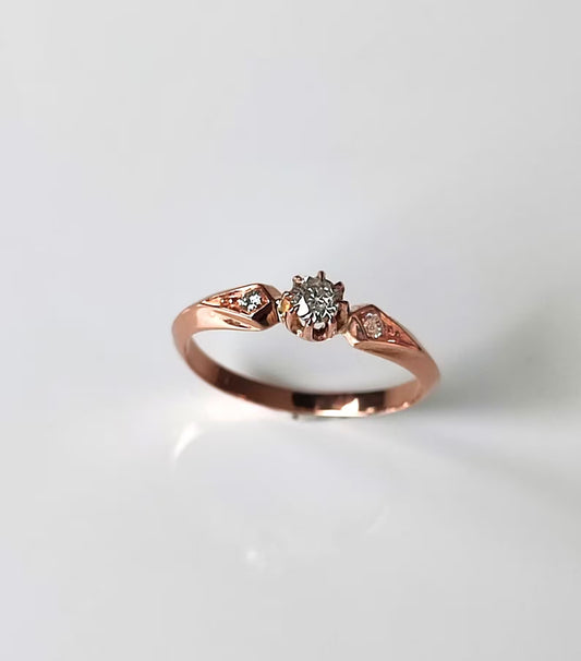 Bague solitaire diamant en or rose 18k - 19e siècle - bague de fiançailles ancienne