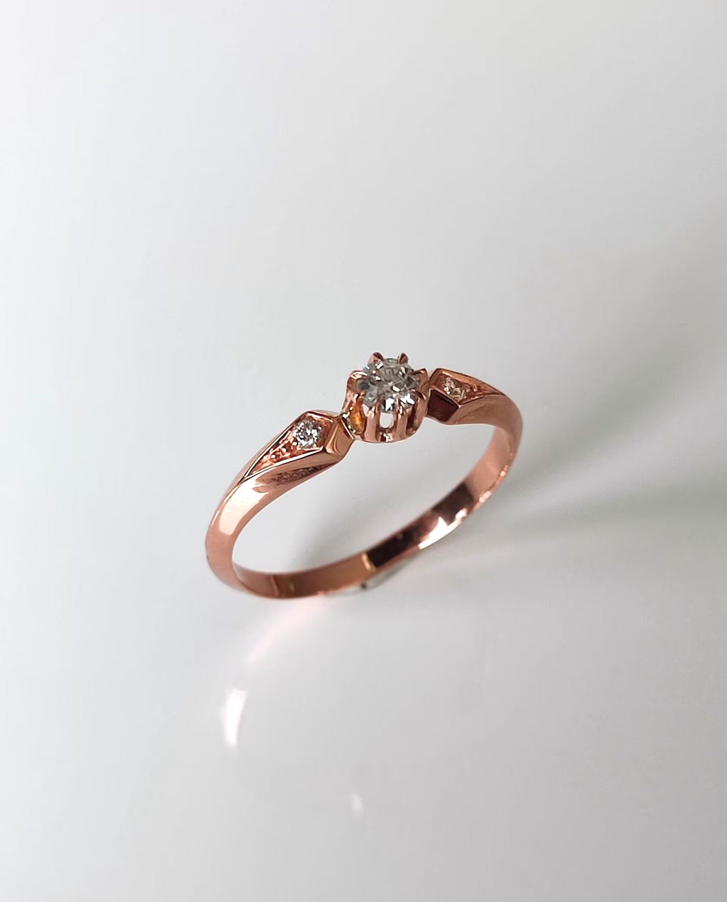 Bague solitaire diamant en or rose 18k - 19e siècle - bague de fiançailles ancienne