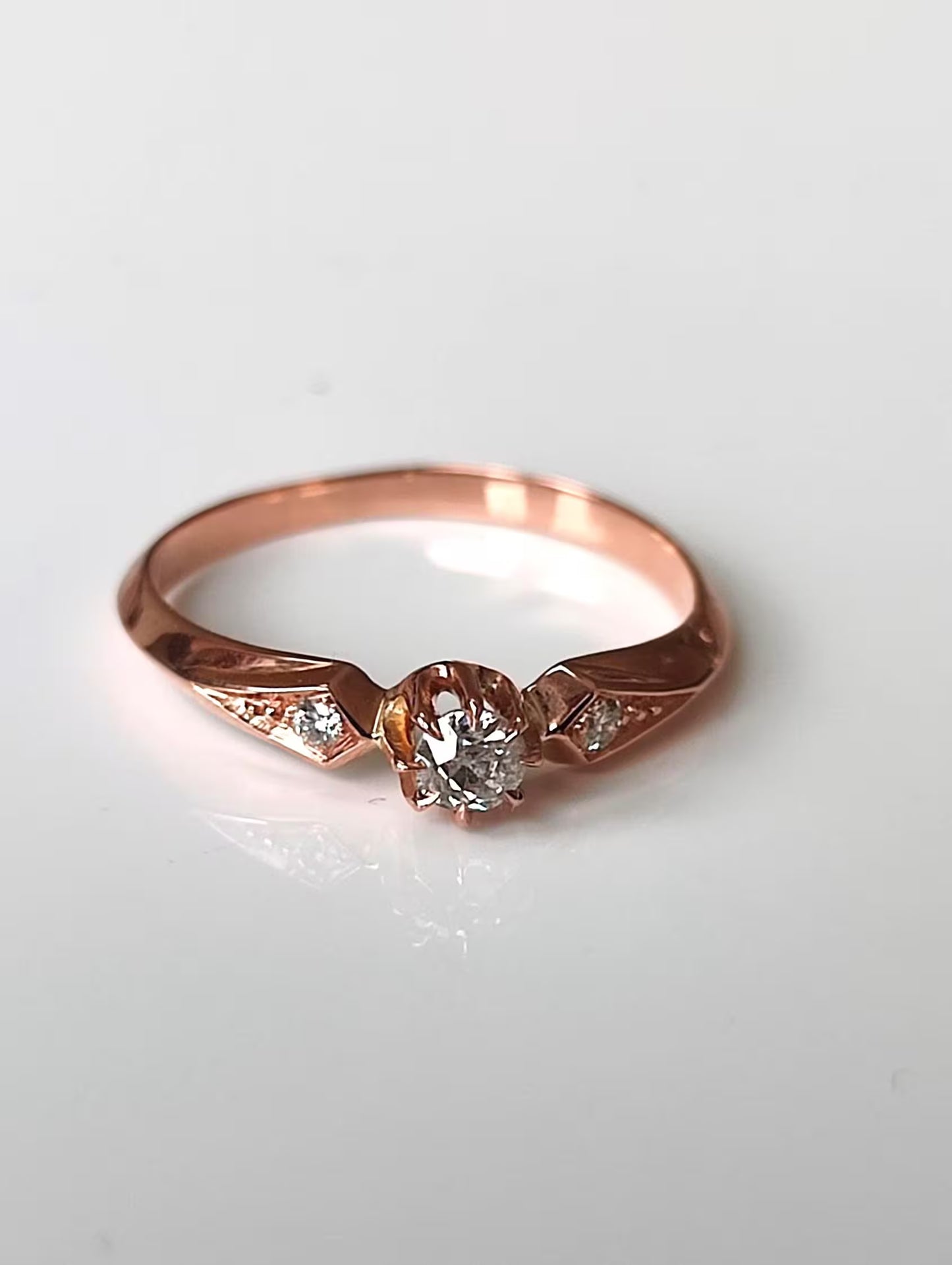 Bague solitaire diamant en or rose 18k - 19e siècle - bague de fiançailles ancienne