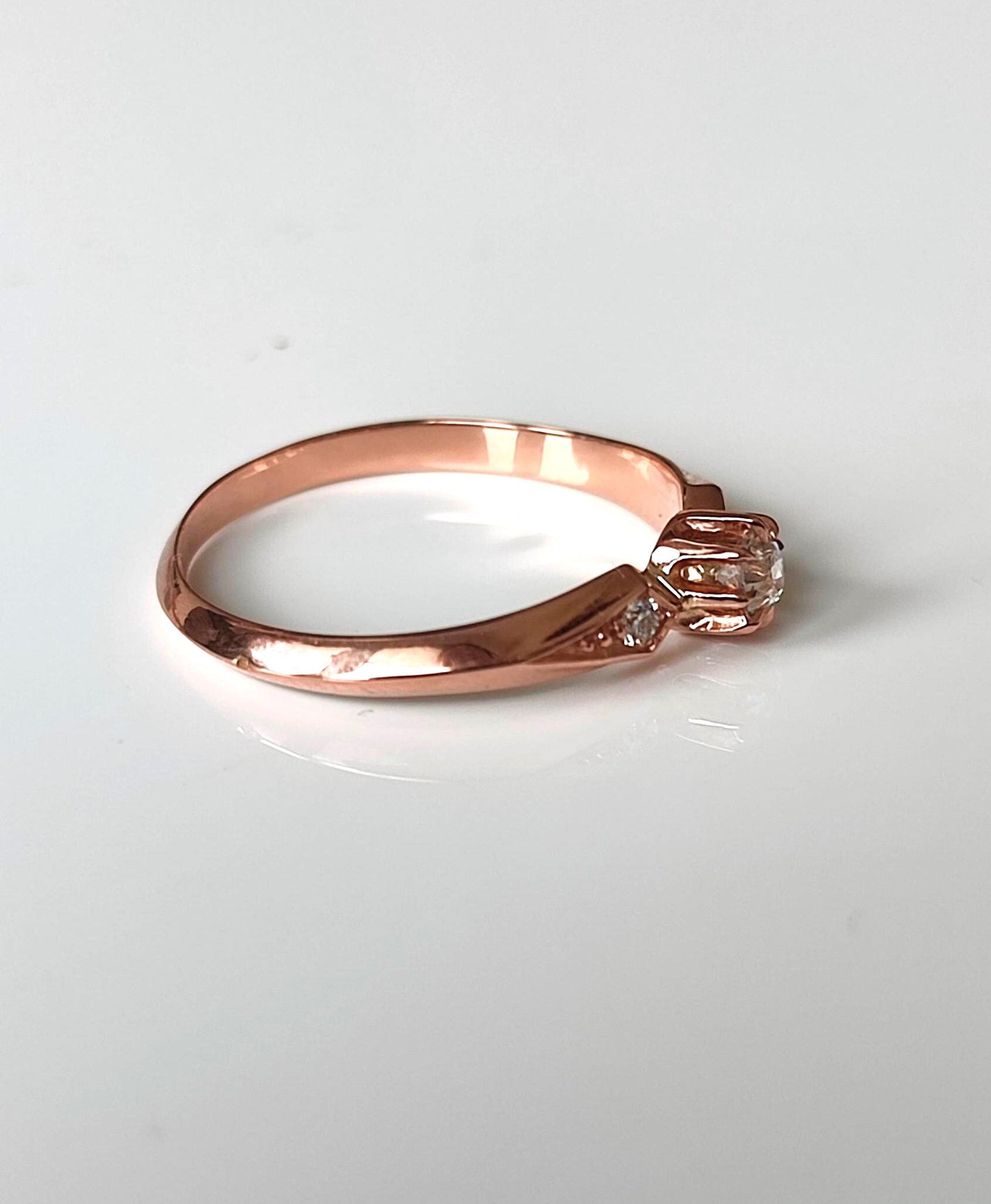 Bague solitaire diamant en or rose 18k - 19e siècle - bague de fiançailles ancienne