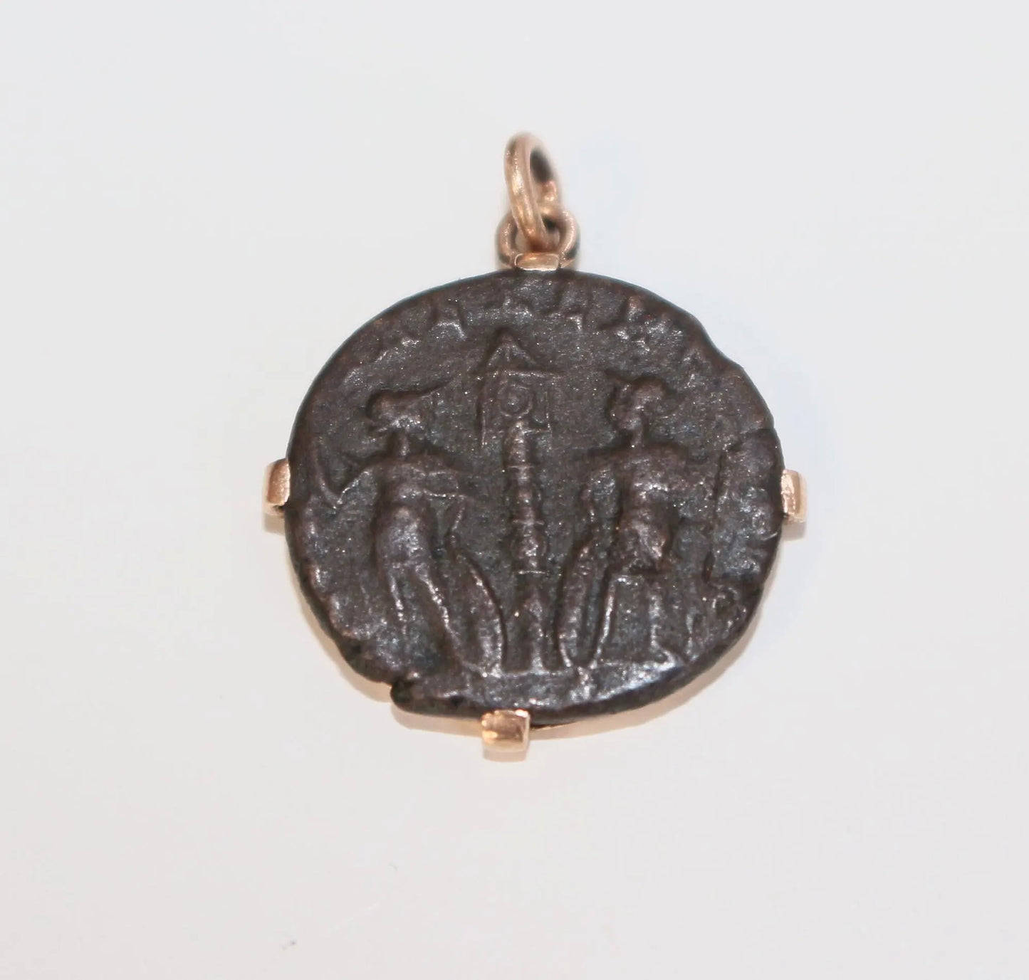 Pendentif pièce de monnaie romaine en bronze montée sur or 18K