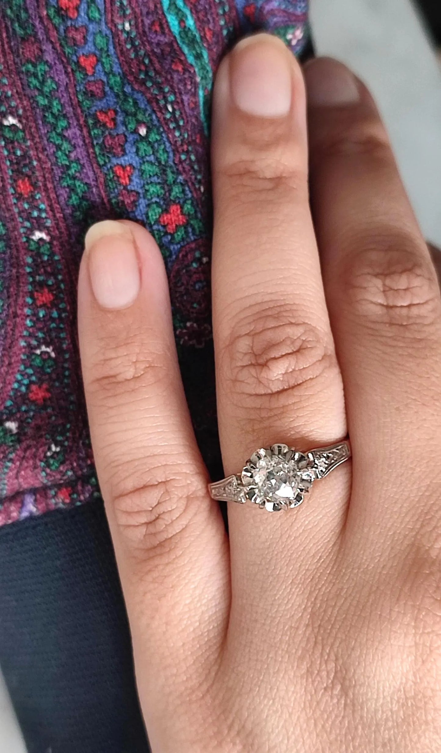 Bague ancienne diamant 0,70 ct en or rose et blanc 18k – solitaire illusion Art Déco